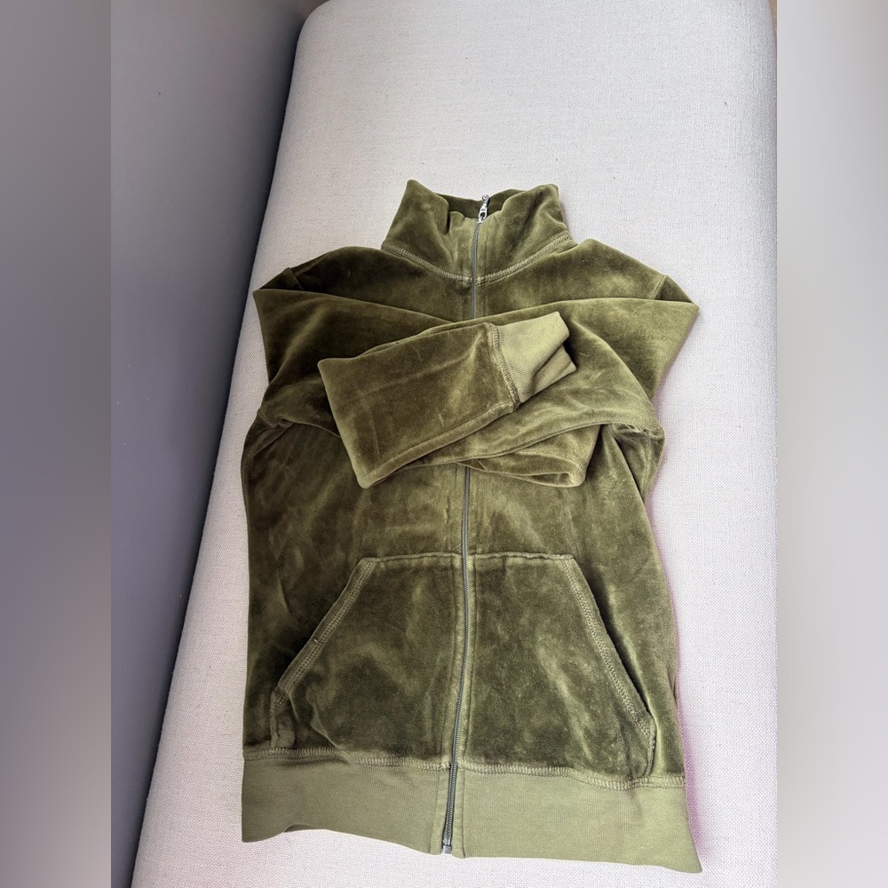 Juicy Couture Olive Velour Zip-Up Jacket